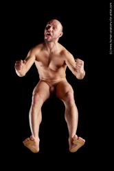 Nude Man White Muscular Bald Hyper angle poses Realistic